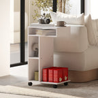 Beistelltisch, C-f?rmiger Servierwagen, 4 Rollen, 3 F?cher, 40 x 30 x 69 cm, Wei?