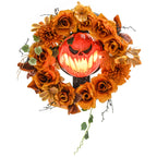 Halloween-Kranz, Grusel-Kürbis-Design, Herbstblätter, Lichteffekte, Kunststoff