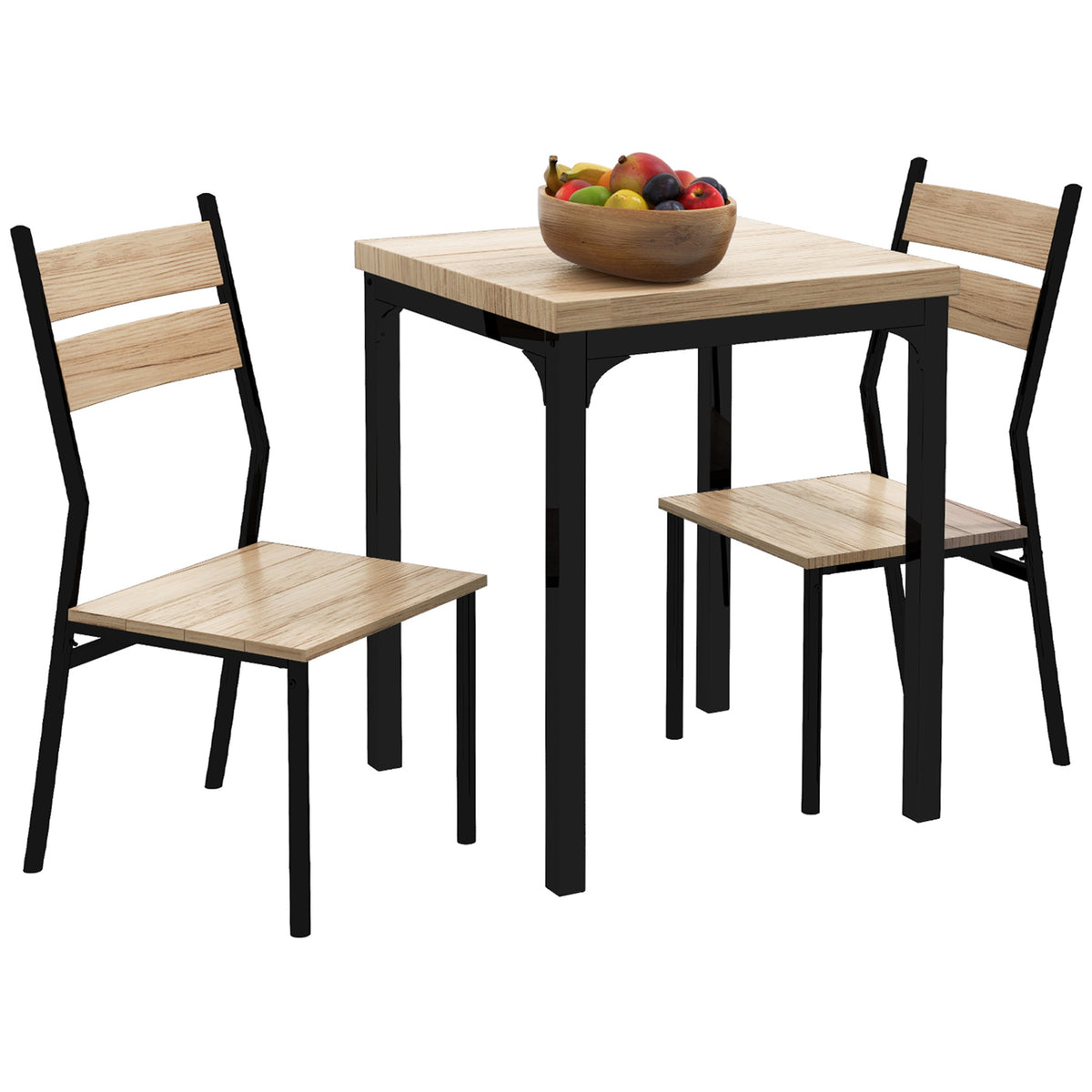 Three-Piece Minimal and Compact Dining Set, Light Wood Grain