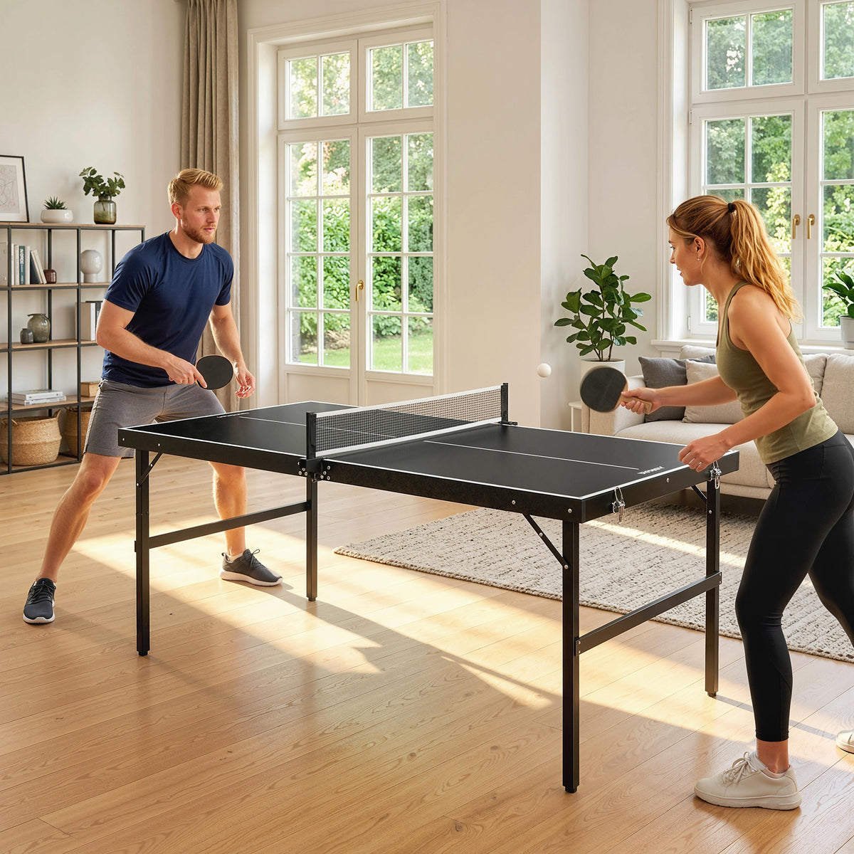 Tischtennisset, faltbar, Schloss und Griff, Aluminiumrahmen, 152x76x72 cm, Schwarz