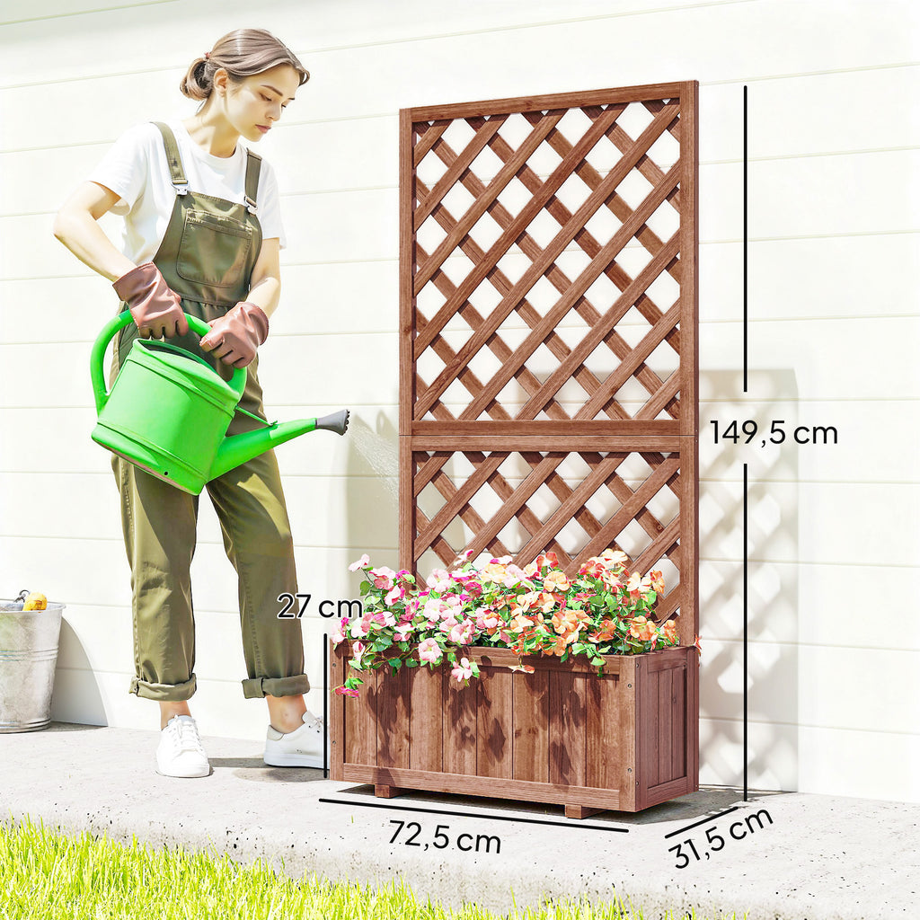 Hochbeet Pflanzenkasten mit Rankgitter, Spalier Pflanzkübel, Blumenkasten Holz, 72,5x31,5x149,5cm für Garten Balkon Terasse, Blumenkübel für Kletterpflanzen, Blumen, Orange