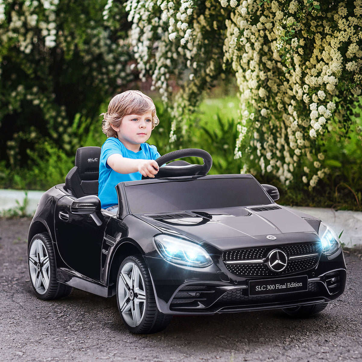 Kinder-Elektroauto, mit LED-Scheinwerfern, Sicherheitsgurt, Hupe, Musik, 3-5 km/h, schwarz, 107 x 62,5 x 44cm