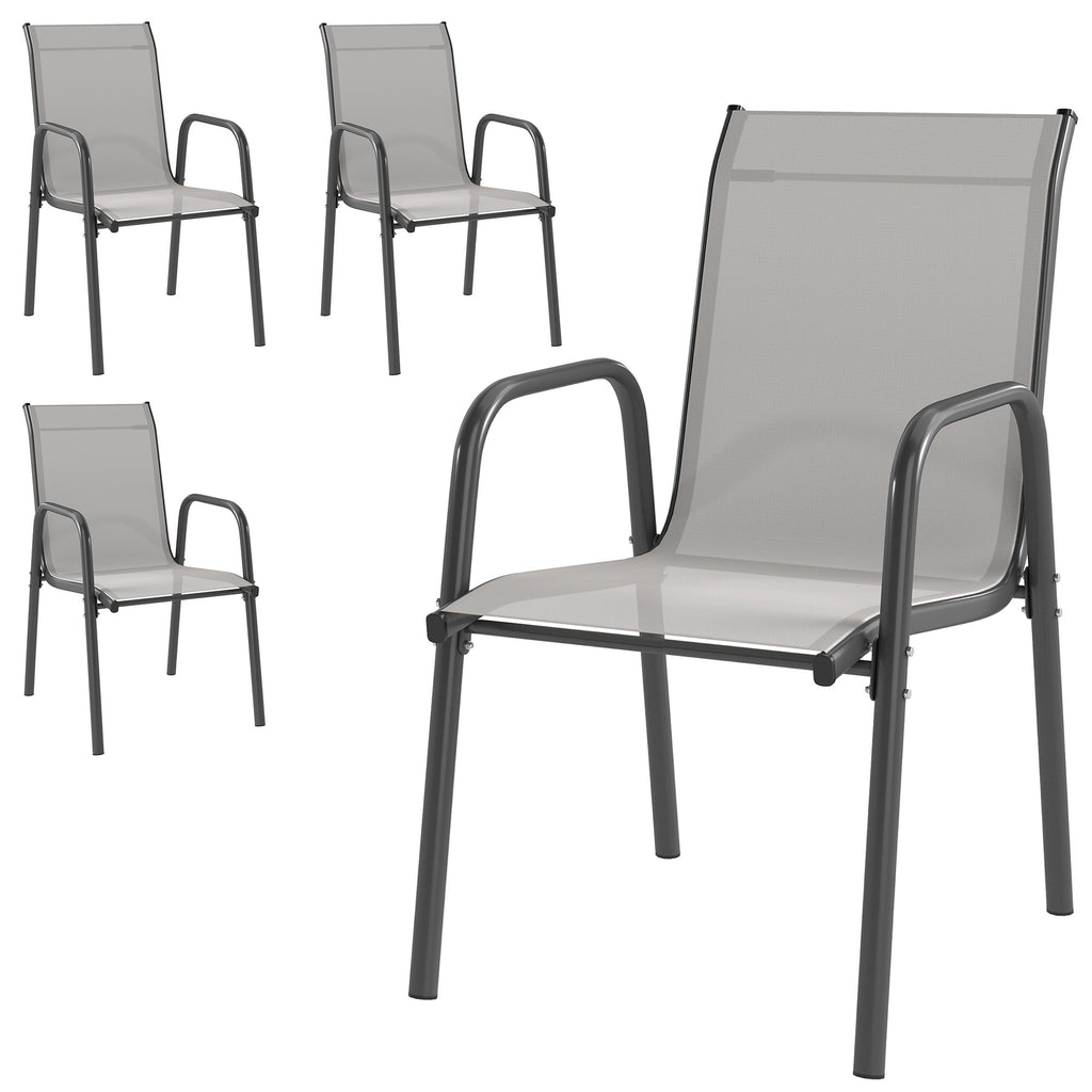 Gartenstühle 4er Set Stapelbare Terrassenstühle mit Atmungsaktive Rücken, Armlehnen 120 kg Belast