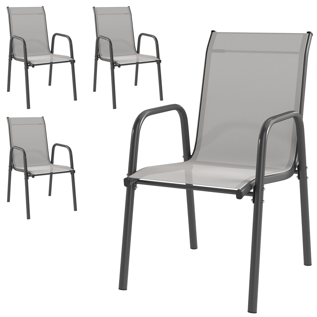 Gartenstühle 4er Set Stapelbare Terrassenstühle mit Atmungsaktive Rücken, Armlehnen 120 kg Belast