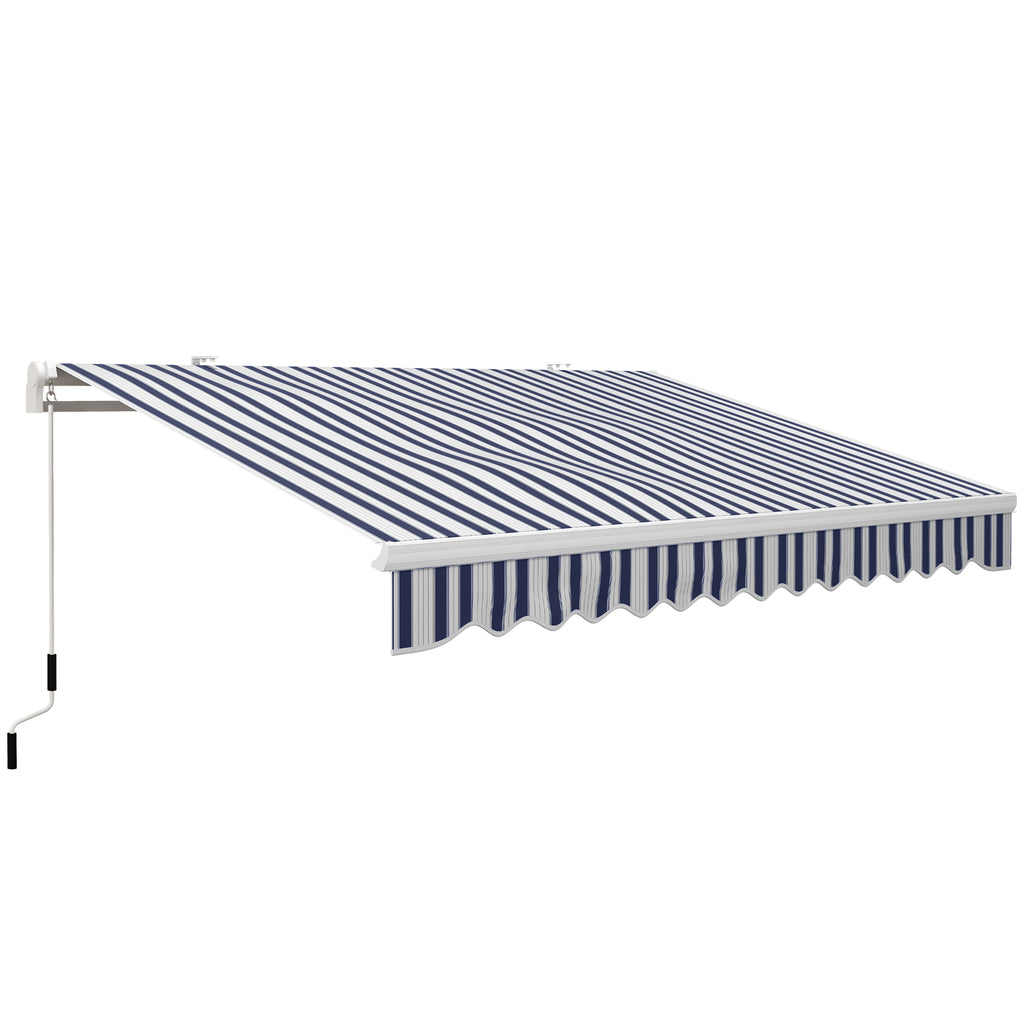 Markise, Sonnenschutz, einfahrbar, mit Handkurbel, Metallrahmen, Polyester, blau+weiß, 3,95 x 2,45 x 3,50 m