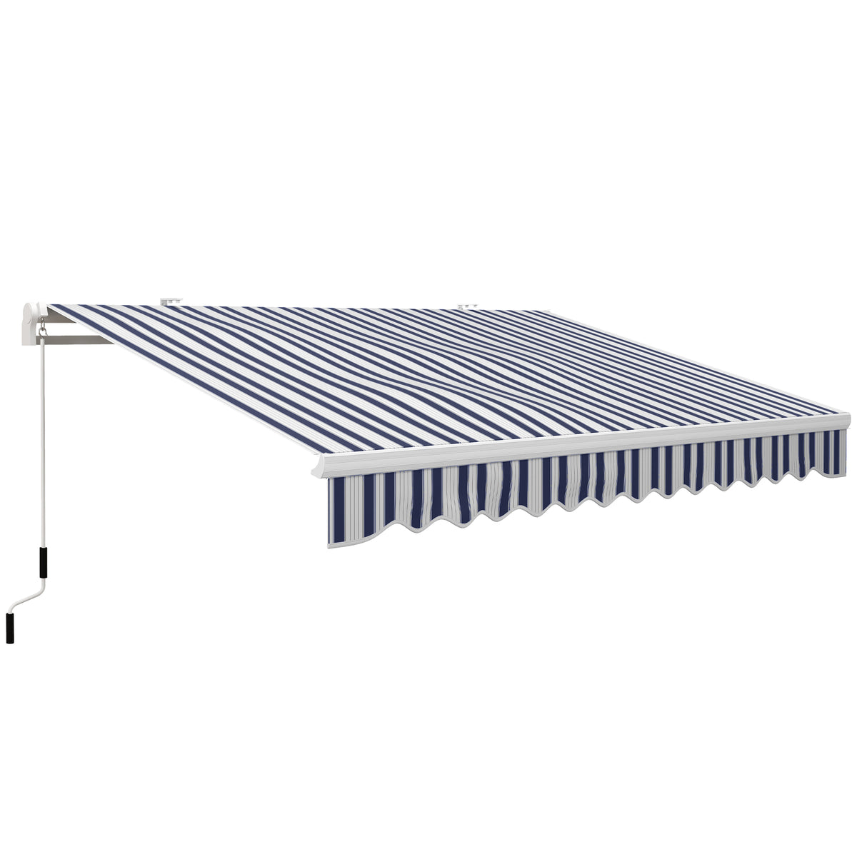 Markise, Sonnenschutz, einfahrbar, mit Handkurbel, Metallrahmen, Polyester, blau+weiß, 3,95 x 2,45 x 3,50 m