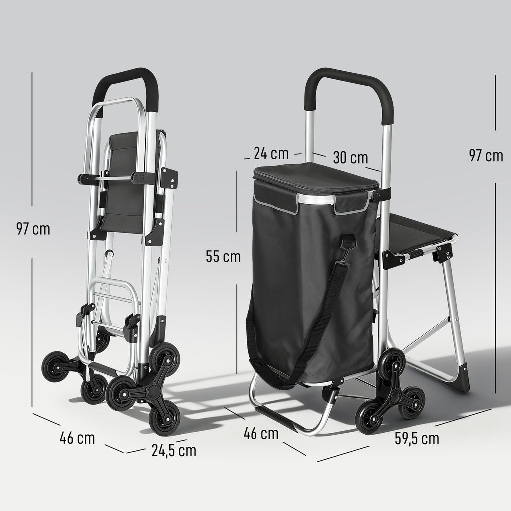 3-in-1 Einkaufstrolley Klappbar mit Sitz 40L Kapazität Duneklgrau