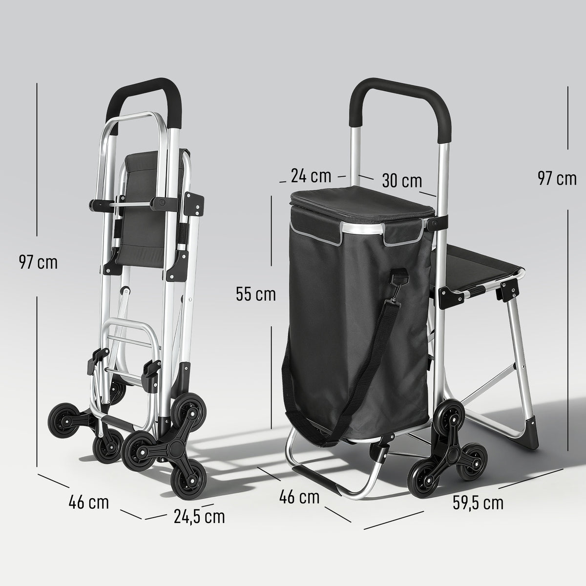 3-in-1 Einkaufstrolley Klappbar mit Sitz 40L Kapazität Duneklgrau