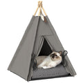 Tipi-Zelt für Haustiere, Tierbett im Tipi-Design, Katzenzelt mit Kissen, Hundebett zum Schlafen, Katzenbett, Grau