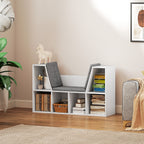 Bücherregal mit Sitzfläche, 6 Fächer, gepolstert, 105 x 30 x 63 cm, Weiß