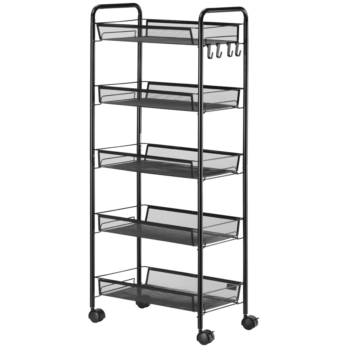 Five-Steel Mesh Basket Storage Trolley, with Wheels - Black