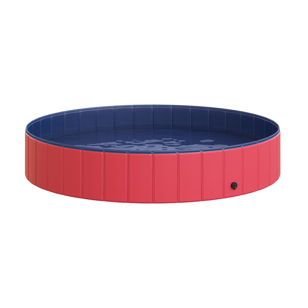  Hundebadewanne faltbar Badewanne Hundepool Plantschbecken Swimmingpool Wasserbecken für Hunde und Katzen Schwimmbecken Kunststoff+Holz Rot Ø160 x 30H cm