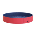  Hundebadewanne faltbar Badewanne Hundepool Plantschbecken Swimmingpool Wasserbecken für Hunde und Katzen Schwimmbecken Kunststoff+Holz Rot Ø160 x 30H cm