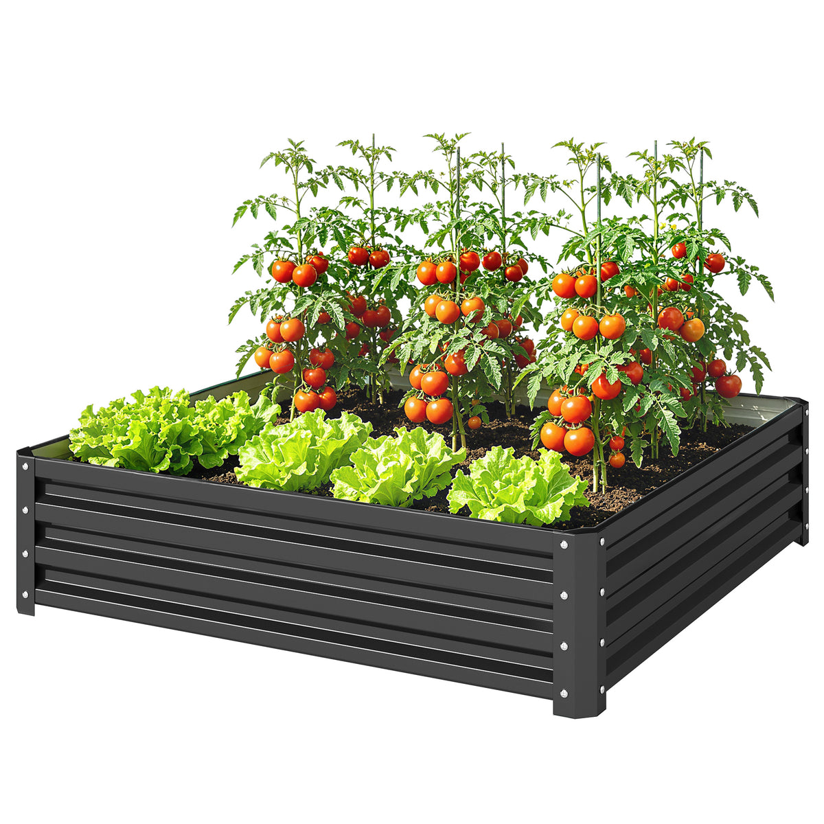 Gartenbeet, Pflanzkasten mit Stahlgehäuse, Grau, 120 x 120 x 30 cm