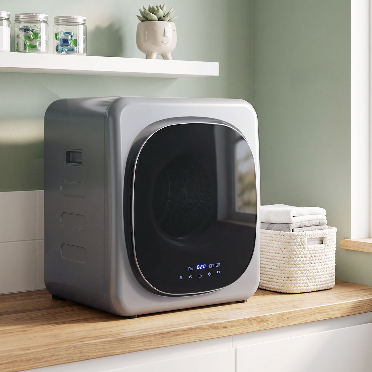 Ablufttrockner 4 kg mit Smart-Modus, 800 W Kompakttrockner mit Edelstahltrommel, Silber
