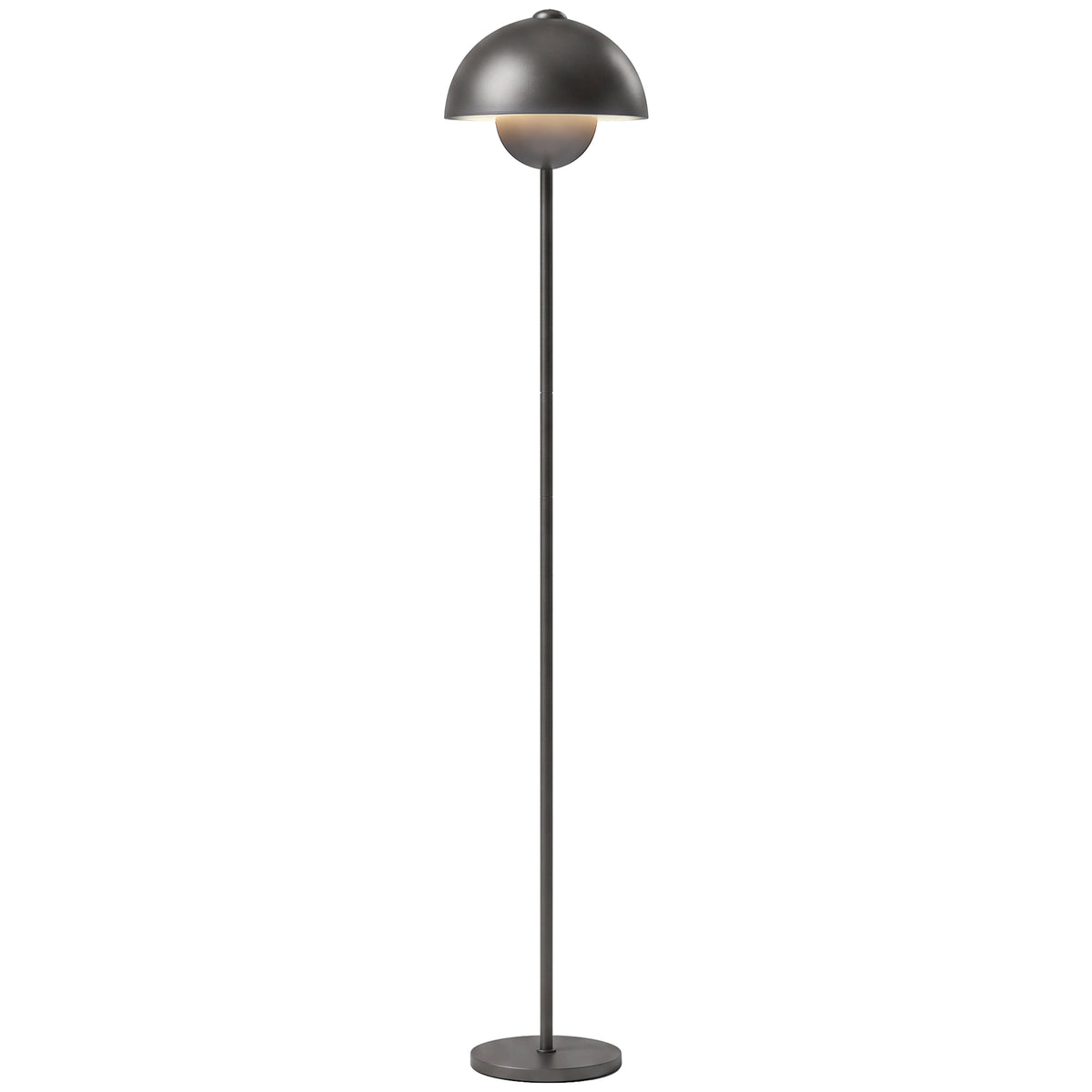 Stehlampe, runder Schirm, Fußschalter, langes Kabel, eleganter Look, Metall, Grau