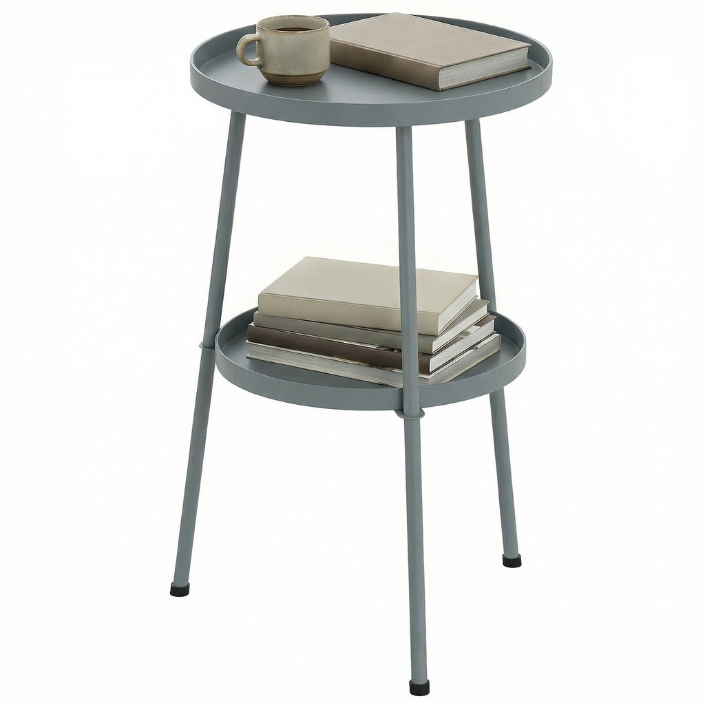 Beistelltisch Ø36 cm, Balkontisch aus Metall Esstisch Outdoor, rund Terrassentisch für Garten Terrasse Balkon Dunkelgrau
