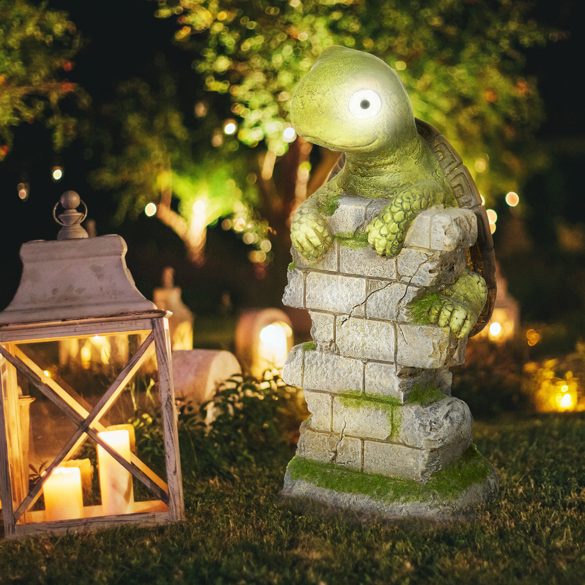  Vivid Tortoise Art Sculpture with Solar LED Light, Colourful Garden?Statue, Outdoor Ornament Home Decoration for Porch, Deck, Grass