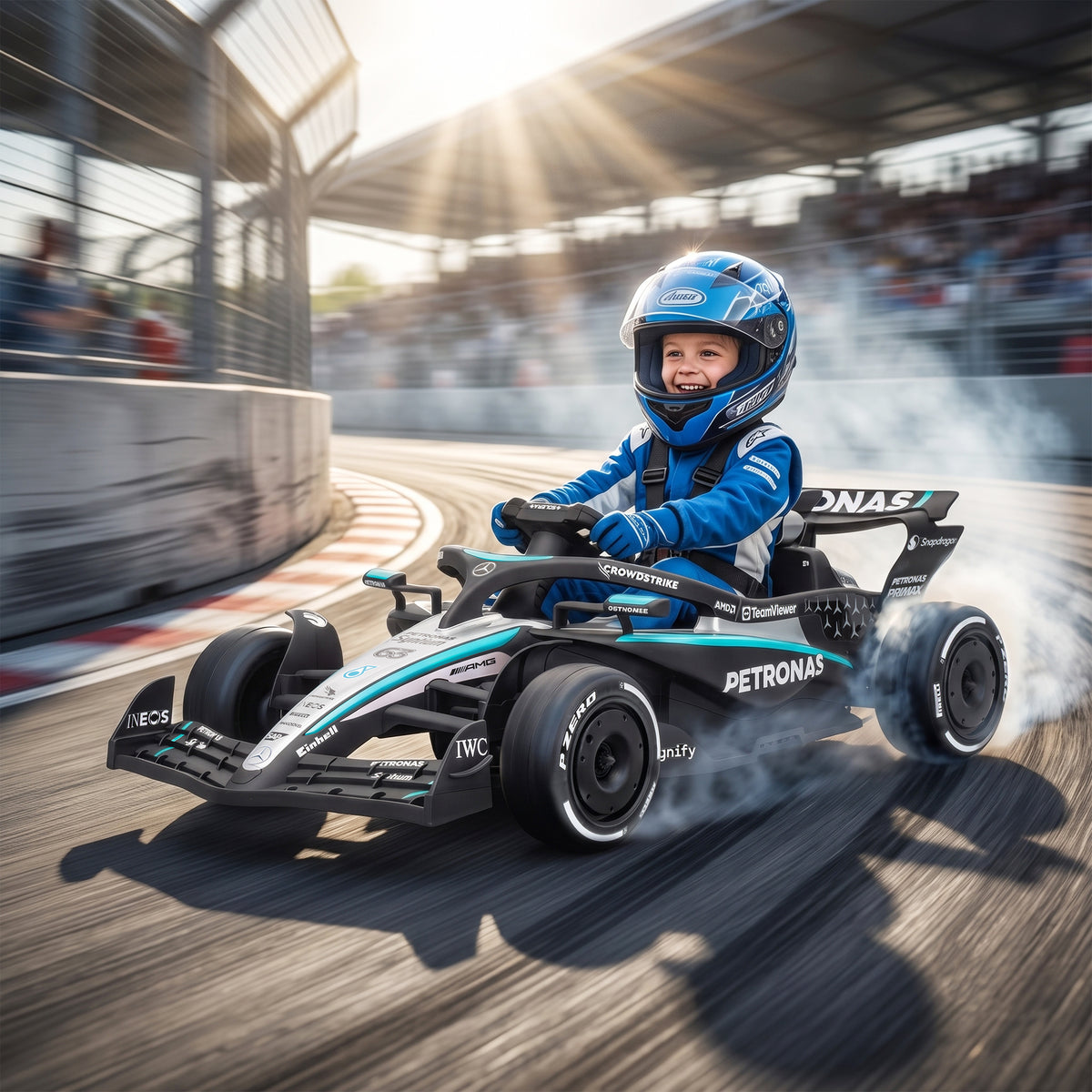 Mercedes-AMG PETRONAS F1 12 V Elektro Go-Kart für Kinder Gokart mit Lithium-Akku 2 Motoren Sanftanlauf