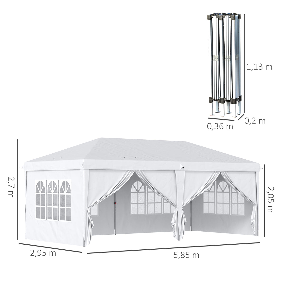 Faltpavillon 6 x 3 m, abnehmbare Seitenw?nde, gro?e Fenster, Rei?verschlusst¨¹ren, Stahlrahmen, Wei?
