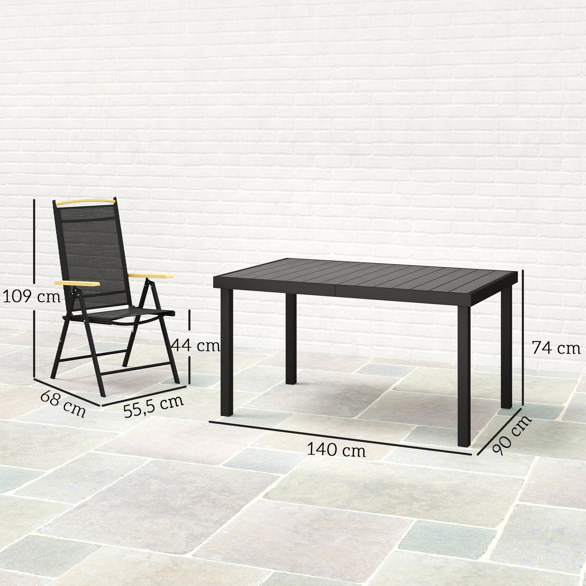 Sitzgruppe klappbar für 6 Personen 1 Tisch+6 Stühle Gartenmöbel Set Sitzgarnitur Aluminium Mesh Schwarz