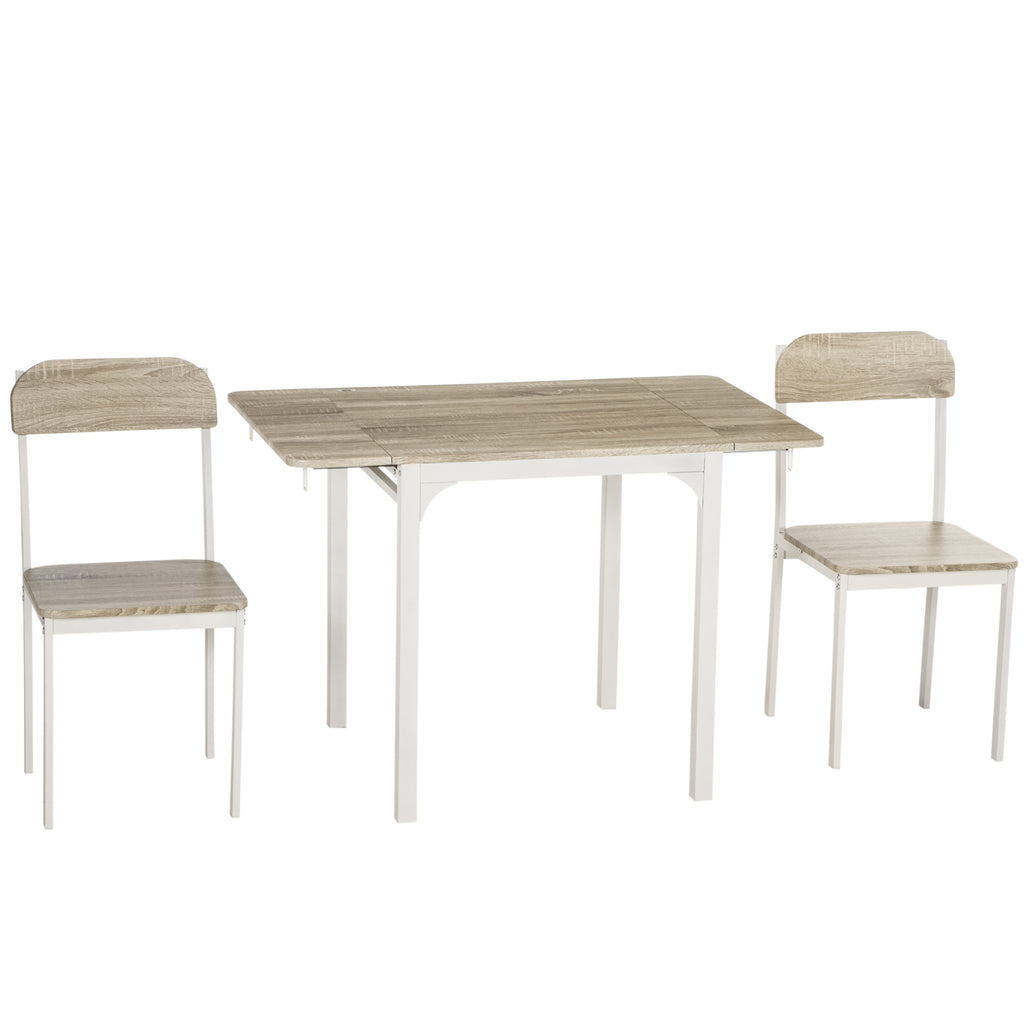 2-teilige Sitzgruppe, Klappbarer Esstisch mit 2 Stühlen, Klapptisch, 110 cm x 70 cm x 75 cm, Weiß + Natur