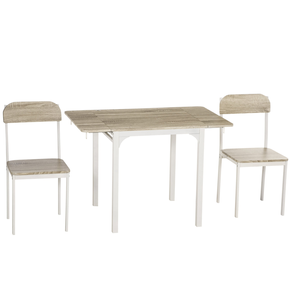 2-teilige Sitzgruppe, Klappbarer Esstisch mit 2 Stühlen, Klapptisch, 110 cm x 70 cm x 75 cm, Weiß + Natur