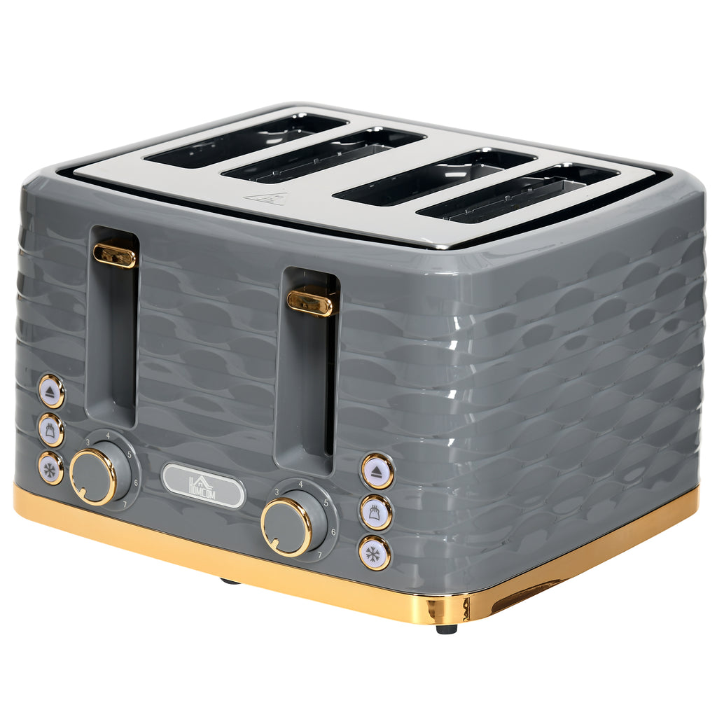 Toaster für 4 Scheiben mit 7 Bräunungsstufen, High-Lift, Aufwärm-/Auftau-/Abbruchs-Funktion, Graue Wellenoptik