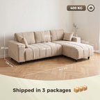 L-förmiges Ecksofa mit flexibler Chaiselongue, 3-Sitzer-Couch mit 2 Kissen, Metallrahmen, für Wohnzimmer, Beige