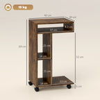 Beistelltisch, C-f?rmiger Servierwagen, 4 Rollen, 3 F?cher, 40 x 30 x 69 cm, Rustikal-Braun