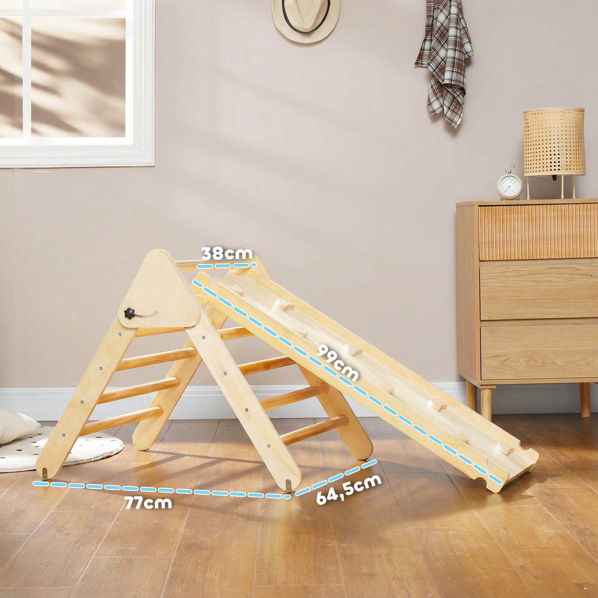 Kinder-Kletterset aus Holz mit Dreiecks-Leiter und zweiseitiger Rampe, für Kinder im Alter von 18-48 Monaten