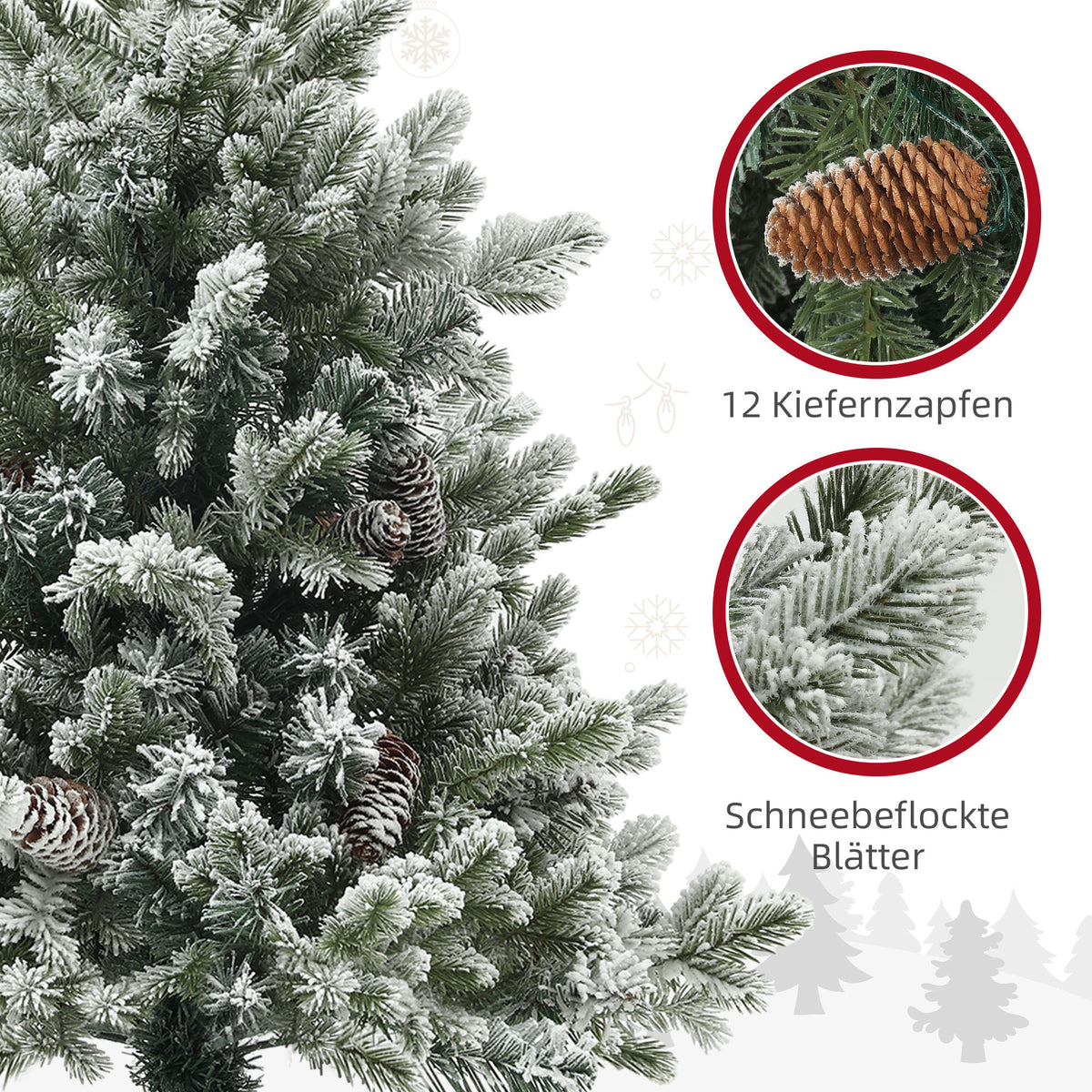 Weihnachtsbaum mit Tannenzapfen, schneebedeckt, flammenhemmend, stabil, Ø60 x 100H cm, Grün/Gold