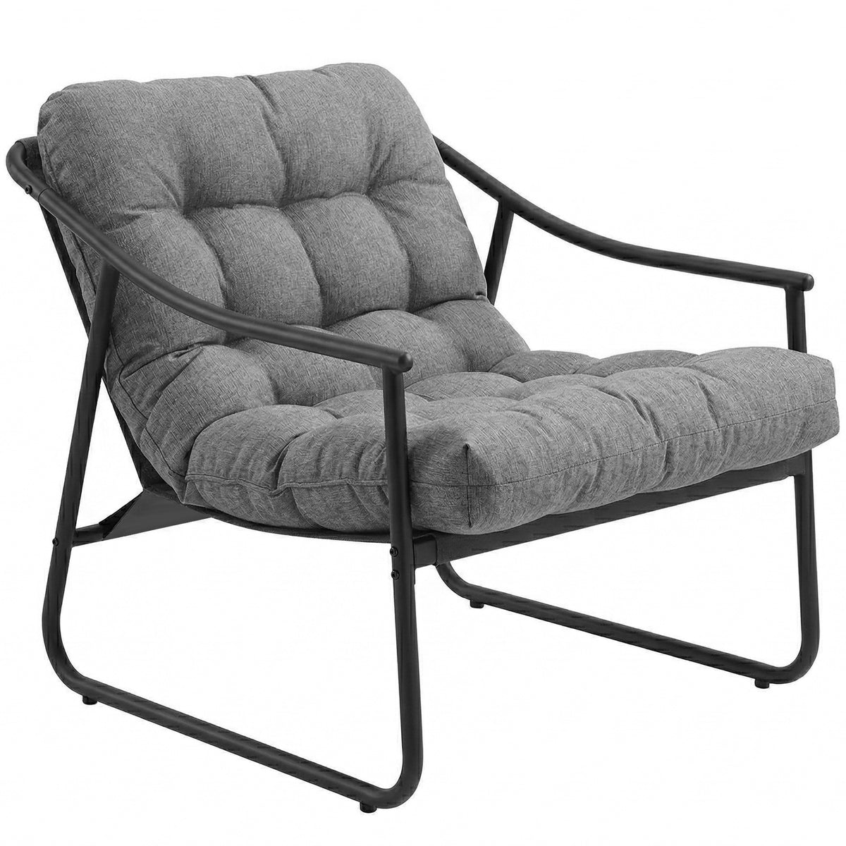 Gartensessel Gartenstuhl mit abnehmbarem Sitzkissen Garten Loungesessel mit Armlehne, bis 120 kg belastbar Dunkelgrau