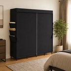 Stoff-Kleiderschrank, staubdicht, tragbar, 5 Kleiderstangen, 170 x 45 x 167 cm, Schwarz