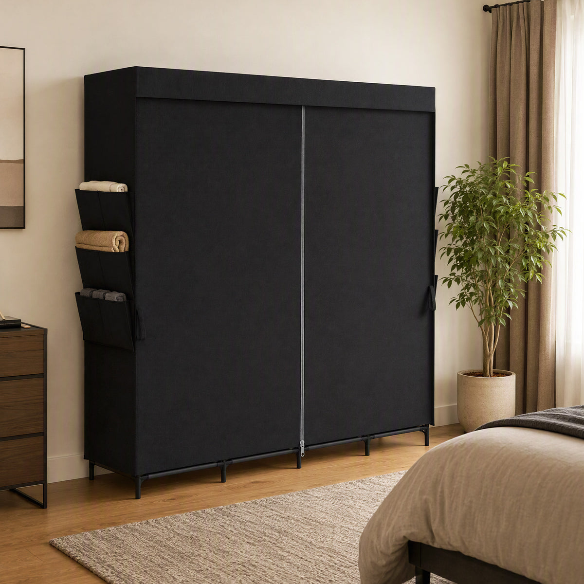 Stoff-Kleiderschrank, staubdicht, tragbar, 5 Kleiderstangen, 170 x 45 x 167 cm, Schwarz