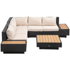  4-tlg. Luxus Polyrattan Gartengarnitur Gartenmöbel Garten-Set Sitzgruppe Loungeset Loungemöbel inkl. Ablagen und Beistelltisch Sitzkissen Schwarz
