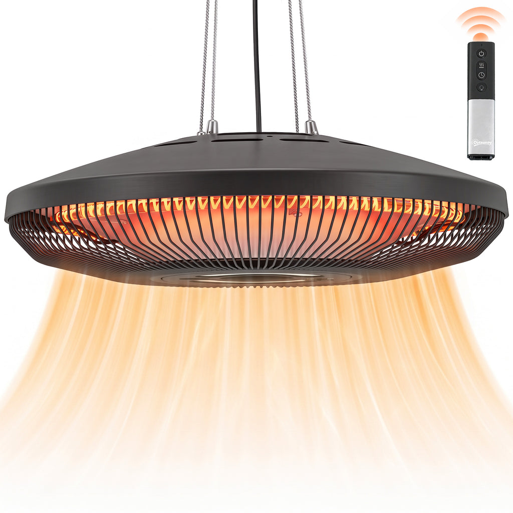 Infrarot Heizstrahler Hängend 2000W Carbonfaser Deckenheizstrahler mit LED-Beleuchtung Touch & Fernbedienung 2 Heizstufe