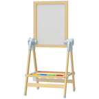 Kinder Staffelei aus Holz, Doppelseitige Whiteboard und Tafel Höhenverstellbar Standtafel mit Papierrolle, Ablage, Natur