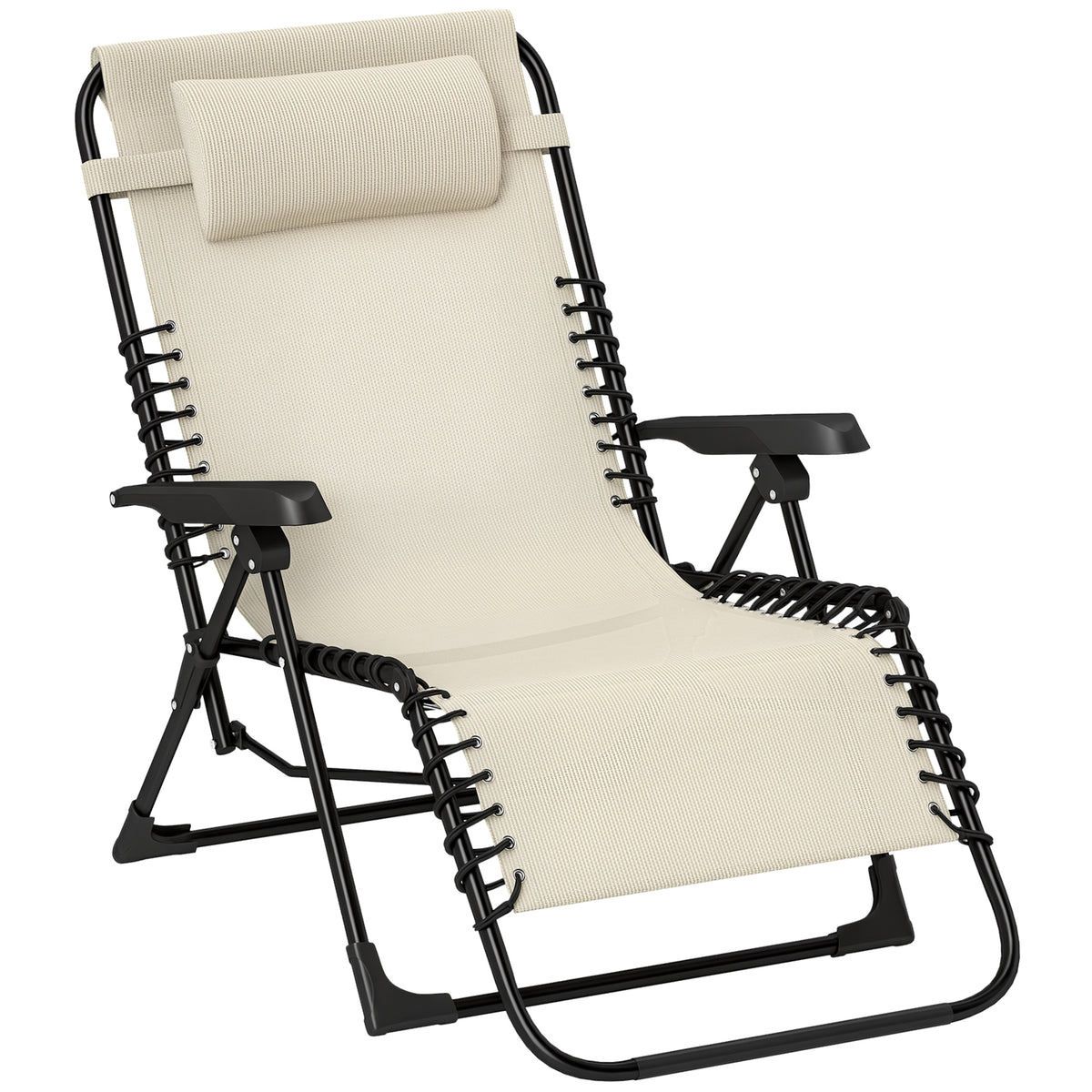 Sonnenliege klappbar Gartenliege mit Kopfkissen, 5-Fach verstellbare R¨¹ckenlehne bis 120 kg belastbar Beige