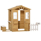 Kinderspielhaus aus Holz Spielhaus Outdoor mit T¨¹r, Fenster und Pflanzkasten Briefkasten Bank f¨¹r Kinder 3-6 Jahre