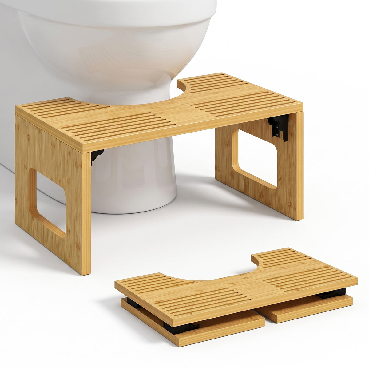 Toilettenhocker Bambus klappbar Badezimmer Hocker Badhocker Rutschfest Klohocker für Erwachsene Zuhause, Eiche