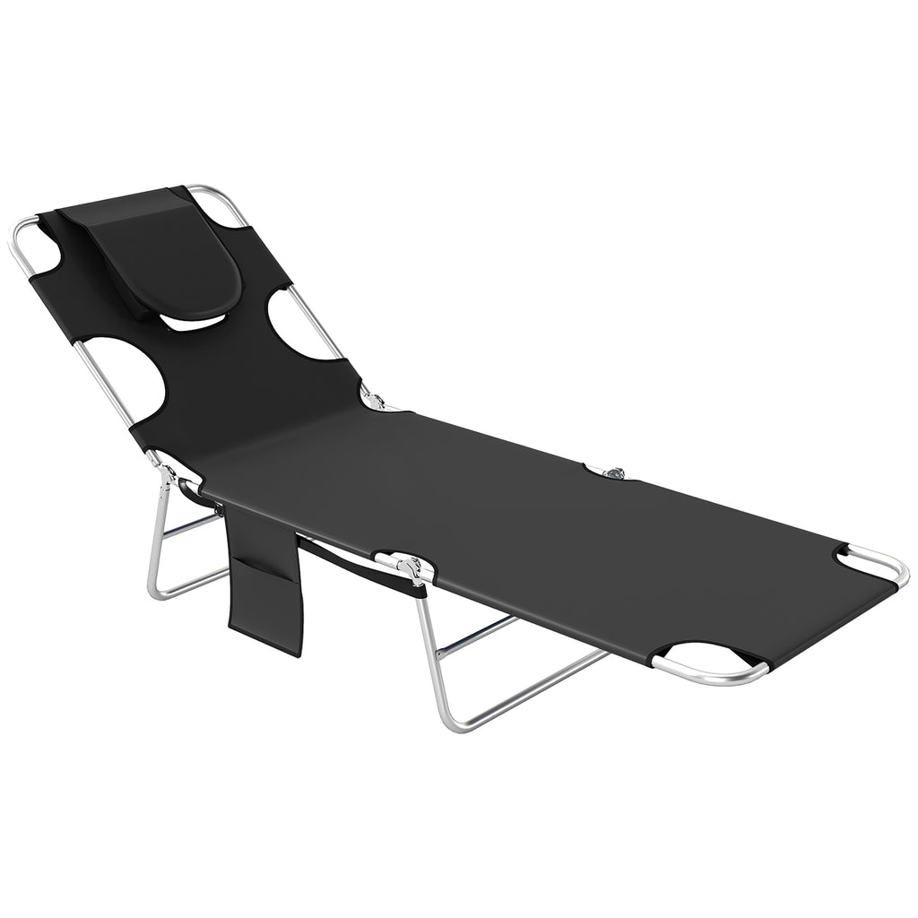 Gartenliege, Liegestuhl mit gepolsterter Gesichts?ffnung, Massage-Liege f¨¹r drau?en, Seitentasche, Stoff, Metall, Schwarz