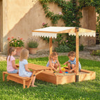 Sandkasten mit Dach Sandkiste aus Holz mit klappbarem Picknicktisch Sitzbänken für 3-8 Jahre 184 x 110 x 120 cm Braun