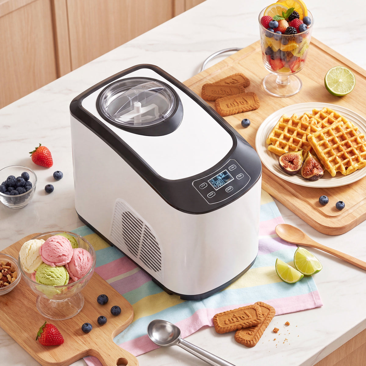 Eismaschine ohne Vorfrieren mit eingebautem Kompressor, 1,5L, Weiß