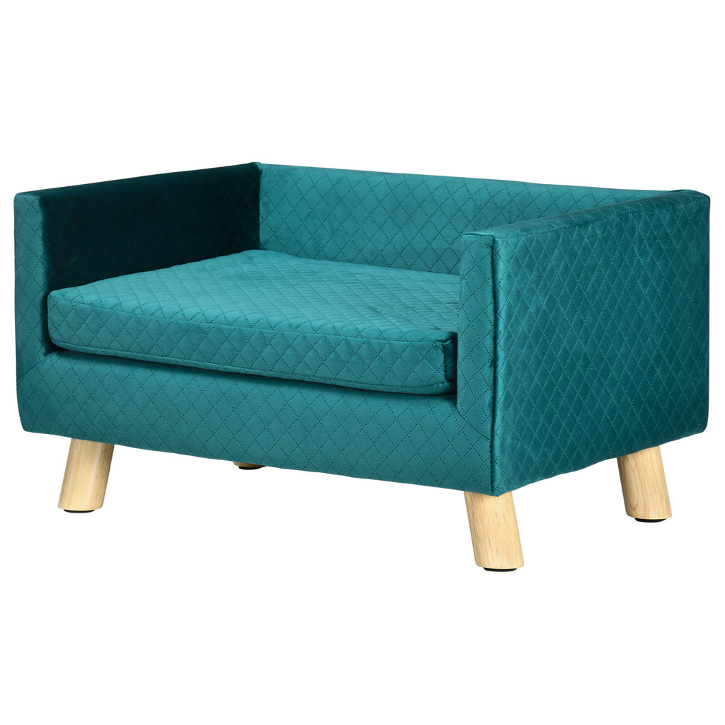 Hundesofa Hundebett Hundecouch aus Samt mit Rückenlehne, Holzbeine, Kissen, bis zu 8 kg 64 x 45 x 36 cm Blau