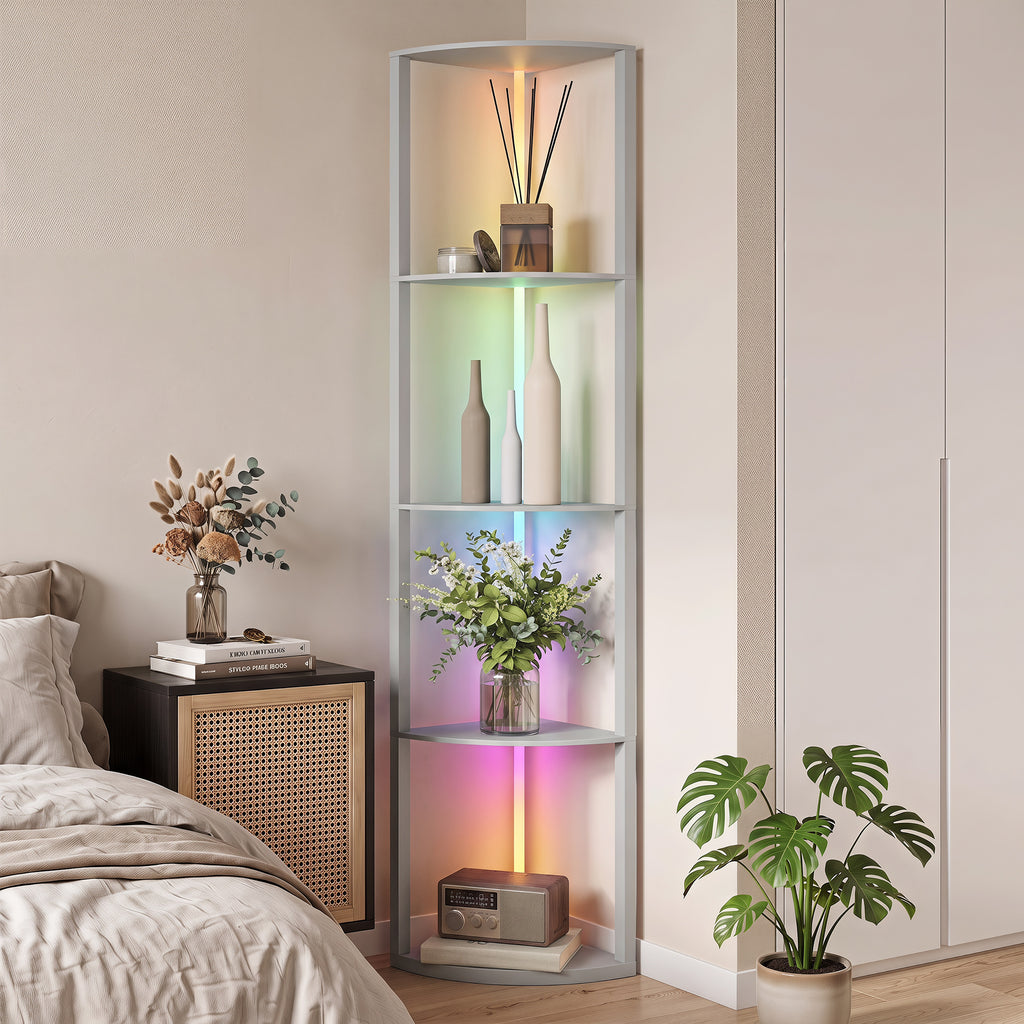 LED Stehlampe 5-stufige dimmbar Stehleuchte mit Regal, RGB Farbwechsel, Fernbedienung