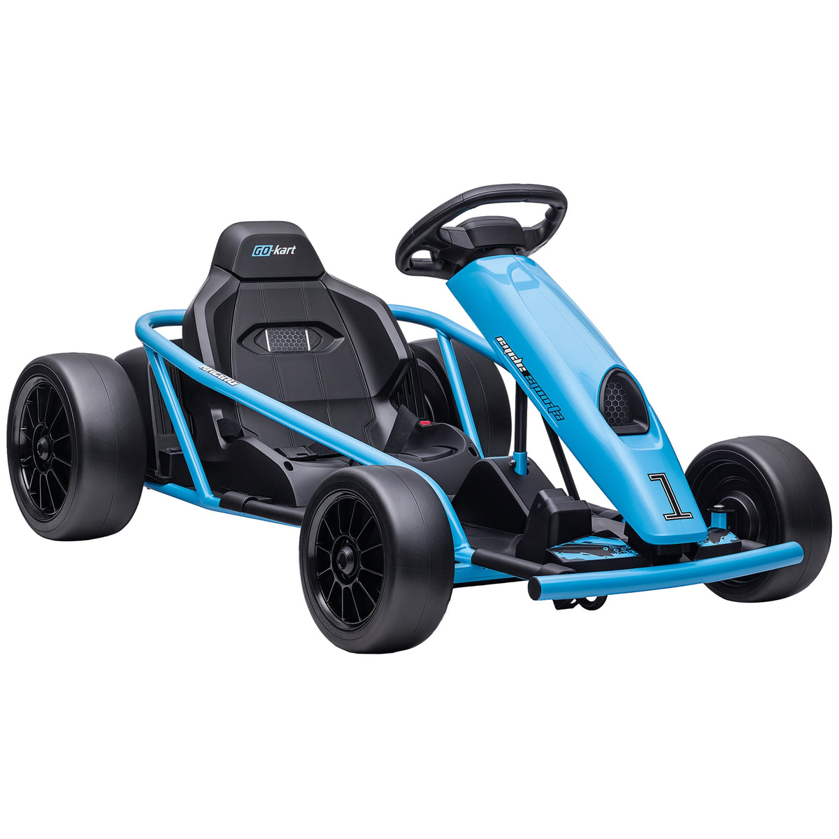 Elektro-Gokart f¨¹r Kinder, Drift-Funktion, Hupe, Musik, Sicherheitsgurt, Soft-Start, Blau/Schwarz