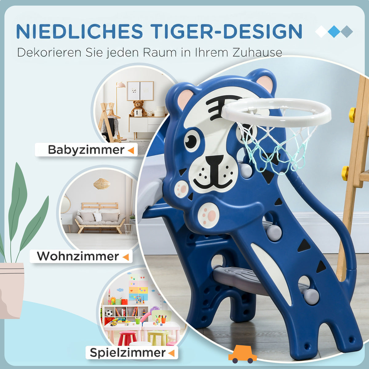 3 in 1 Baby Slide for Indoor Use with Climber, Basketball Hoop, Basketball, for Ages 18-36 Months - Blue