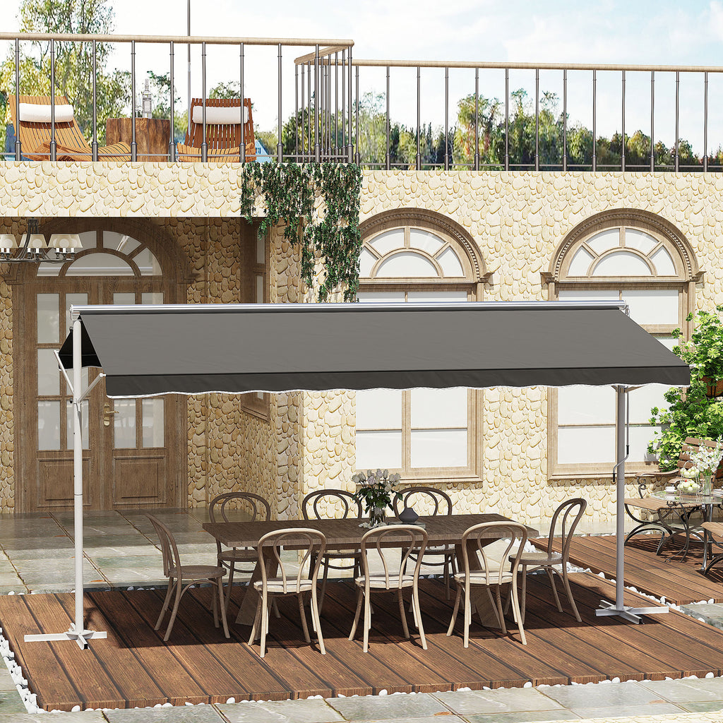 Standmarkise Markise 4,5 x 3,4m Terrassenüberdachung Gartenmarkise mit Faltarm Kurbel Terrasse Grau Alu Metall