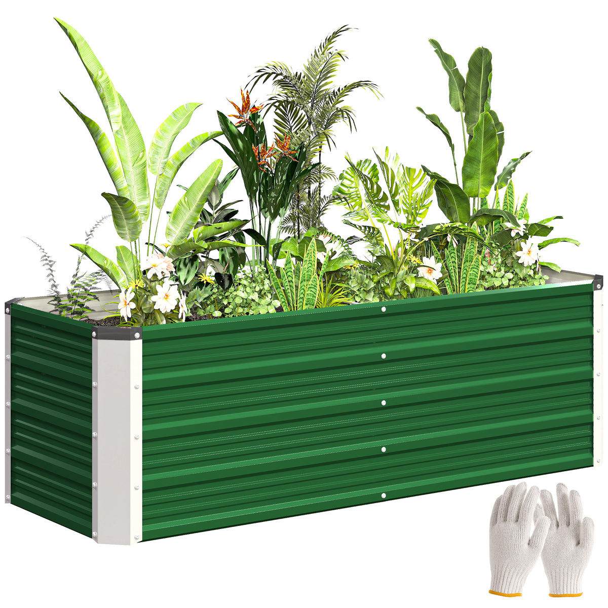 Metall-Hochbeet, 2 separate Pflanzbereiche, offener Boden, einfacher Aufbau, 125 x 47 x 44cm, Gr¨¹n